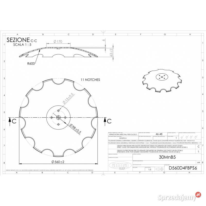 Talerz do agregatu talerzowego zębaty 560 mm 4 Do maszyn uprawowych Kamionna sprzedam