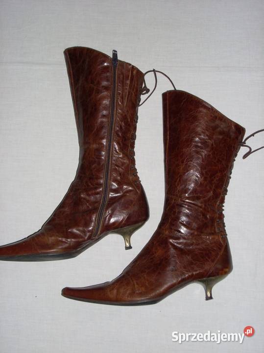FLUXA skórzane kozaki botki vintage sznurowane Nowy Sącz