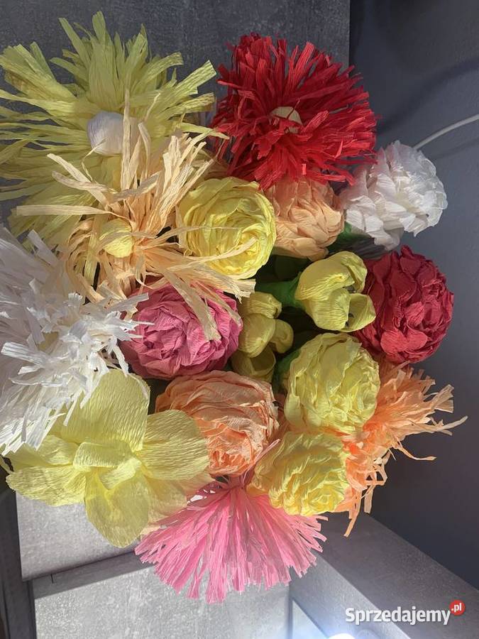 Bukiet kwiatów sztucznych z bibuły wazon origami Pozostałe Jasło