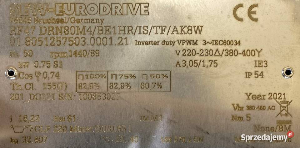 motoreduktor przekładnia 075kW 89obr HAMULEC SEW Pigża