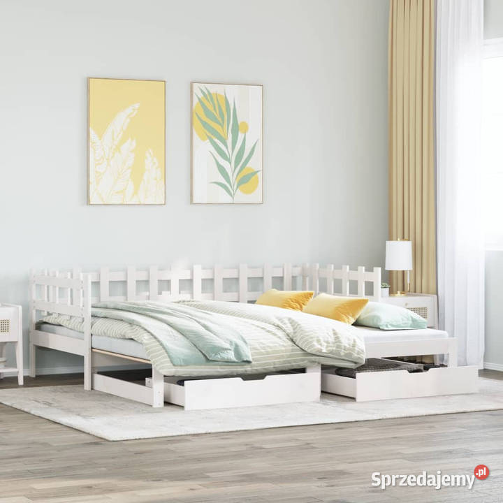 Sofa rozsuwana z szufladami bez materaca białe 203cm Warszawa