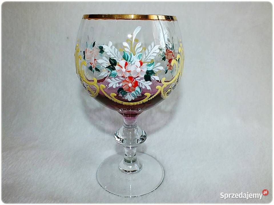 Duży Kielich Bohemia z Czech Ręcznie malowany Porcelana i szkło Żary
