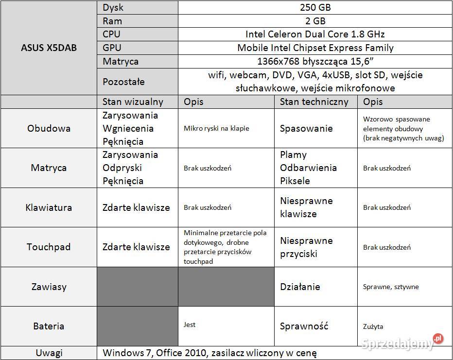 Laptop Asus X5DAB 156 zasilacz Bytom