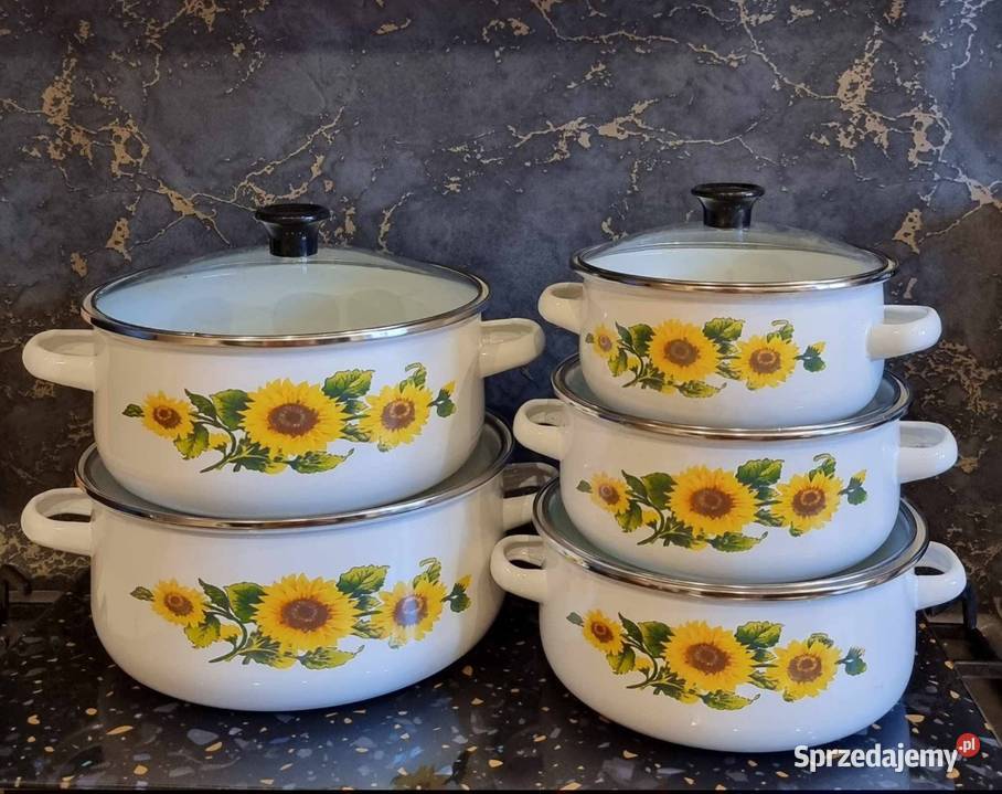 GARNKI EMALIOWANE 5 SZTUK mazowieckie Grodzisk Mazowiecki sprzedam