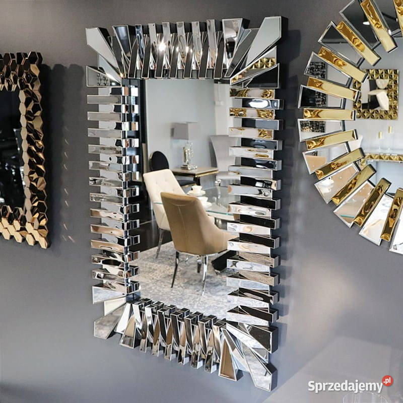 Lustro srebrne glamour prostokątne dekoracyjne Dom i Ogród mazowieckie Warszawa