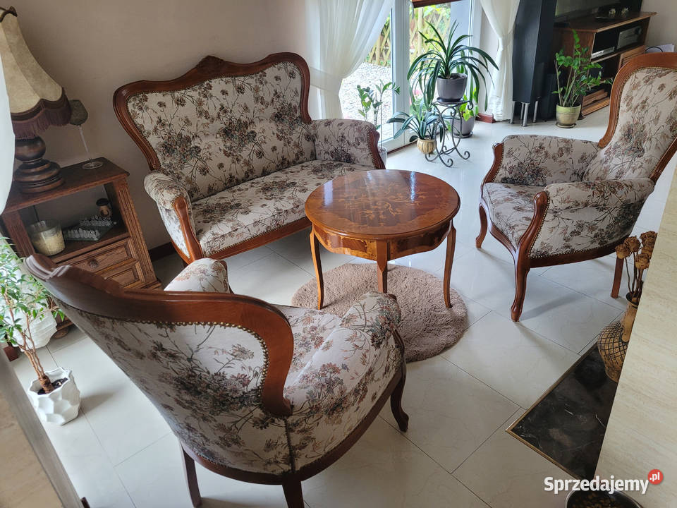 Komplet mebli Ludwik sofa dwa fotele stolik