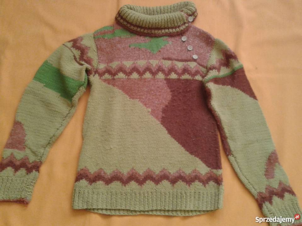 Sweter welniany handmadeRozpinany golf Wkładane przez głowę  Łódź