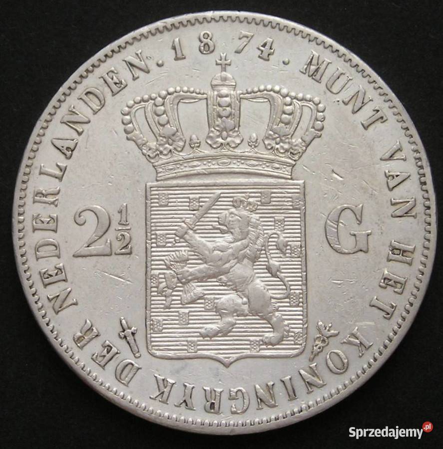 Holandia 2 12 gulden 1874 król Willem III SREBRO Łódź