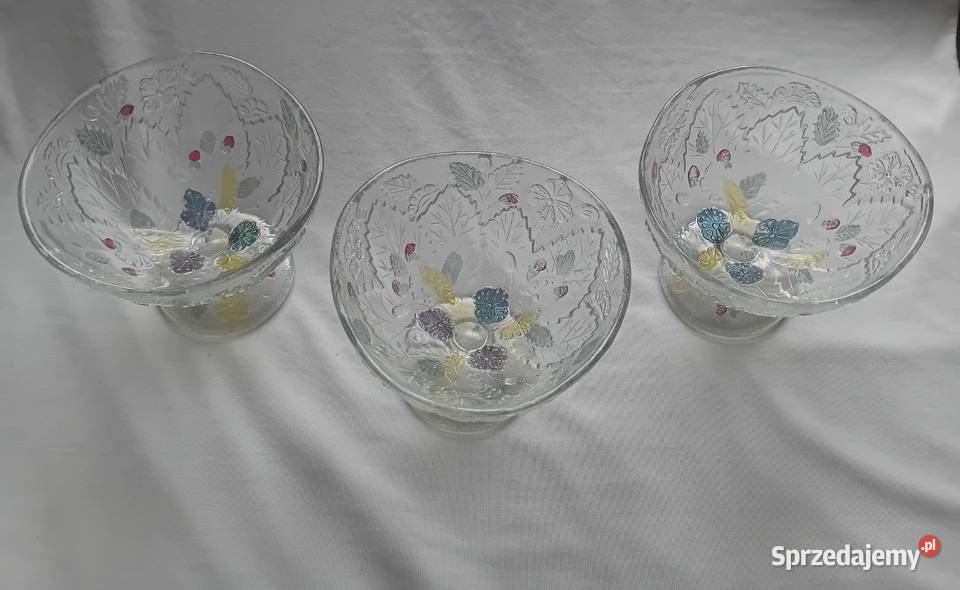 3 pucharki Poziomki Ząbkowice Crystallite proj Porcelana i szkło Koźminek