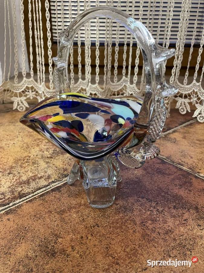 Stary koszyczek szklany z PRL łódzkie