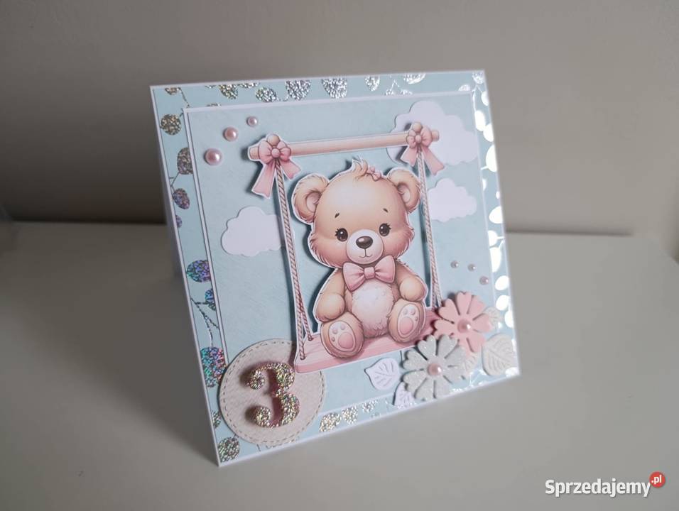 Kartka ręcznie robiona urodzinowa z misiem Antyki, Sztuka, Kolekcje Łódź