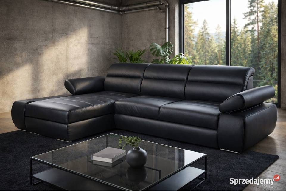 Narożnik Panama 100 skóra spanie pojemnik Piasek