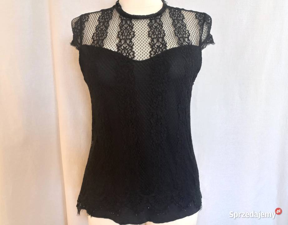 Bluzka czarna Koronka krótki rękaw r S stan Bluzki i koszule podlaskie