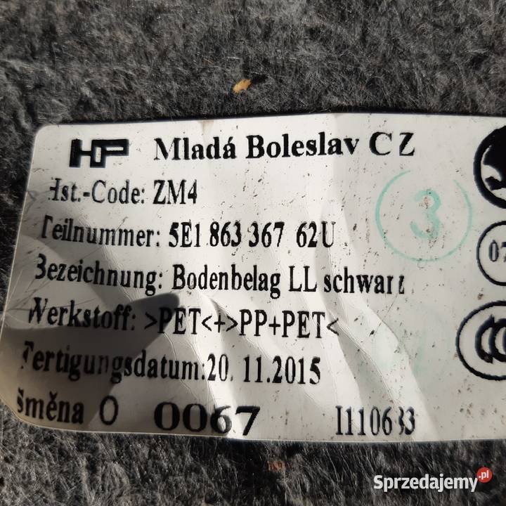 Skoda Octavia 3 III 2015 dywan wykładzina