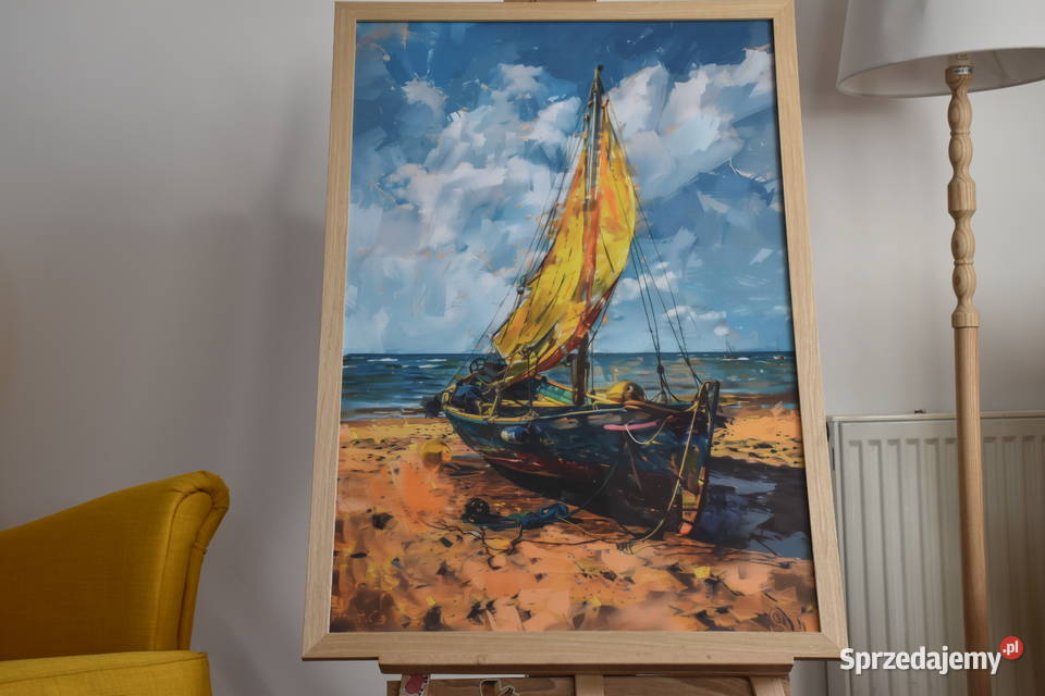 W blasku żółtego żagla Duży obraz nadmorski Sztuka współczesna pomorskie