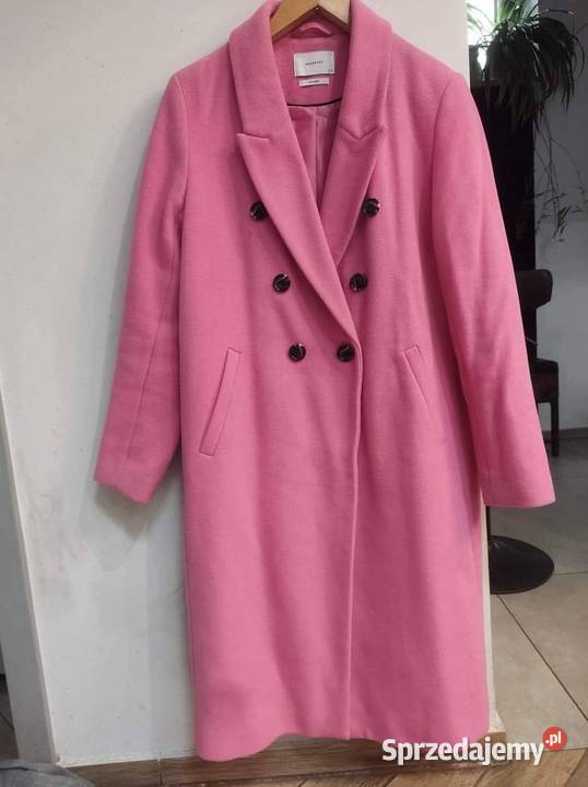 Maxi długi płaszcz wełniany pudrowy róż śląskie Gliwice
