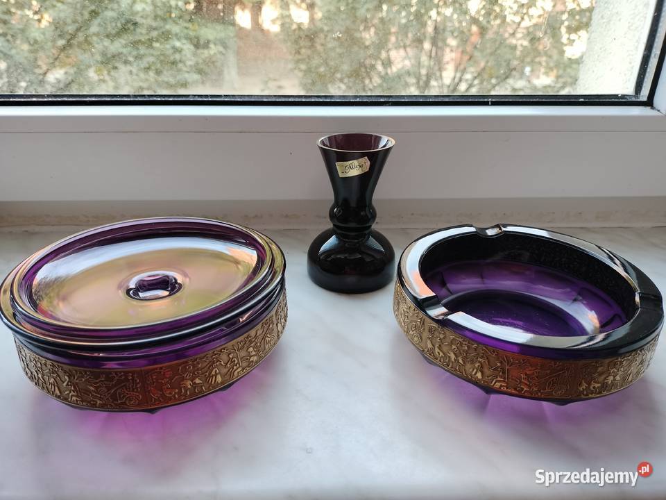 Piękny ametystowy zestaw szklany w stylu art Porcelana i szkło Choszczno