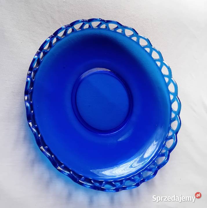 Kobaltowa miska z ażurowym obrzeżem Glaswerk Koźminek