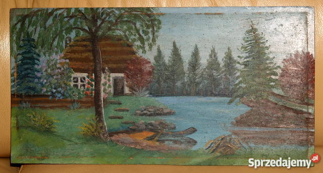 Stary sygnowany olejny obraz na pilśni Tarnów