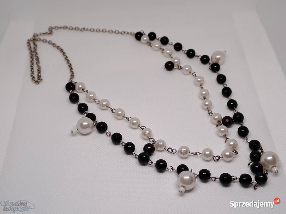 Naszyjnik białoczarny perełki koraliki sprzedam