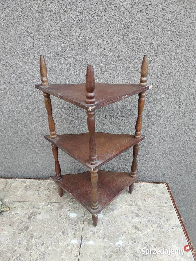 Stara drewniana półka narożna mała etażerka F001 Tczew