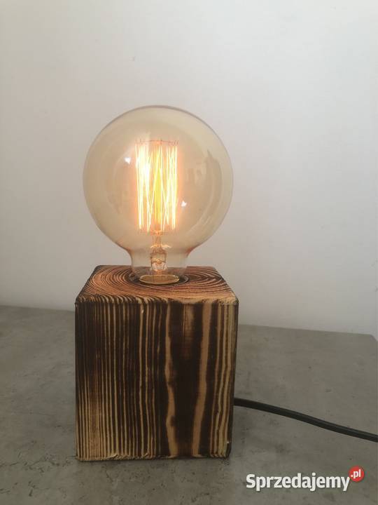 NOWA lampka stołowa drewno wypalane żarówka Poznań sprzedam