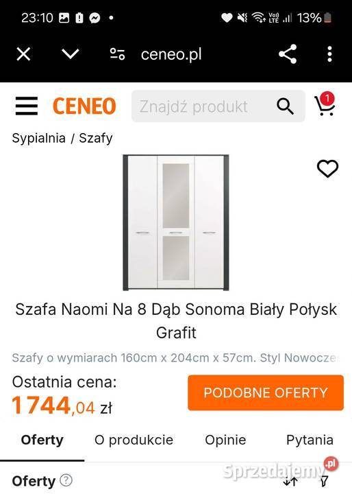 Szafa biała 3 drzwiowa na wysoki połysk z 160cm Kraków
