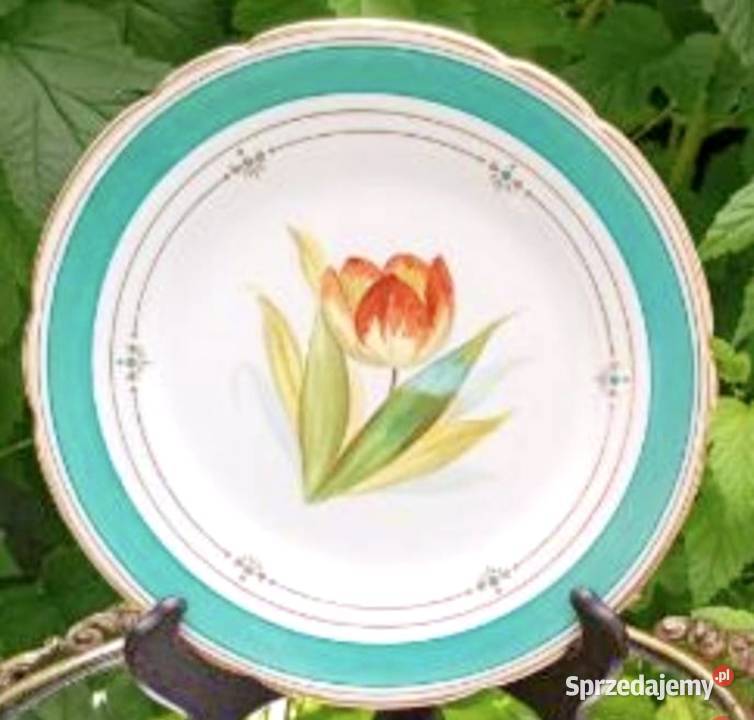 Śliczny talerz z bordiurą w kolorze Tiffany Blue Pabianice