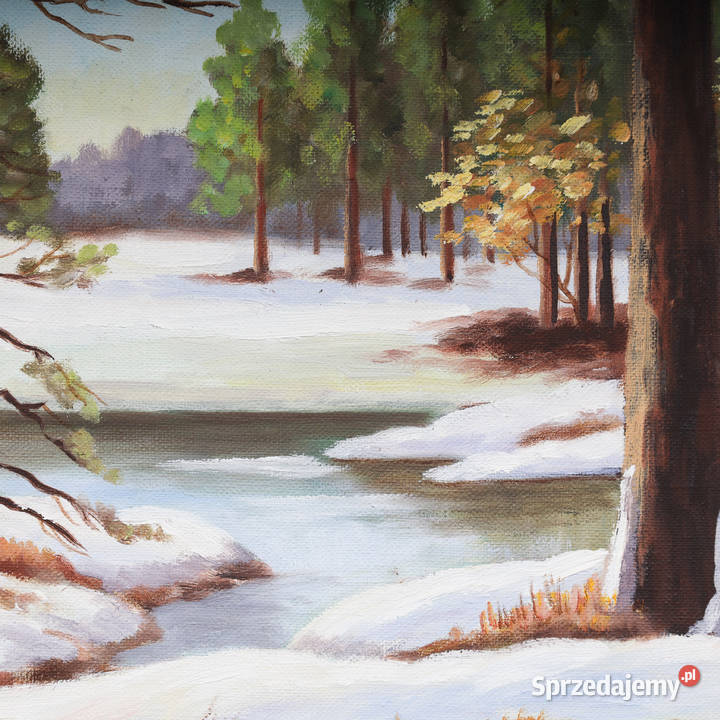 ARTexpert Obraz olejny płótno zimowy krajobraz zachodniopomorskie