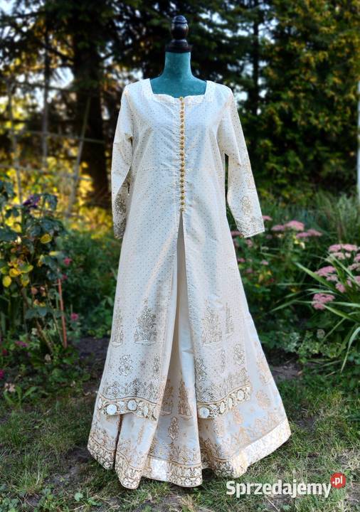 Indyjski komplet 3XL 46 beżowy złoty malowany Szczecin