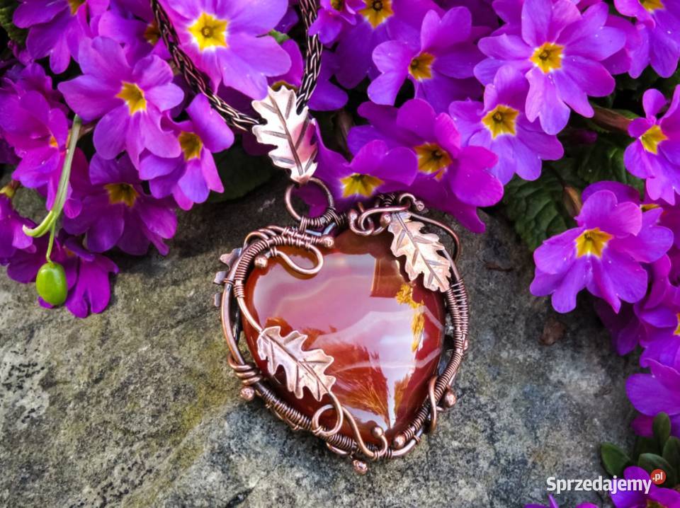 Dwustronny miedziany wisiorek z agatem motyw małopolskie Wieliczka