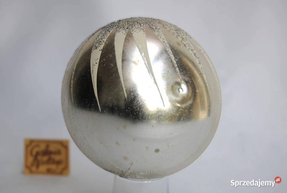 Stara bombka szklana srebrna gwiazdki brokat PRL Lublin