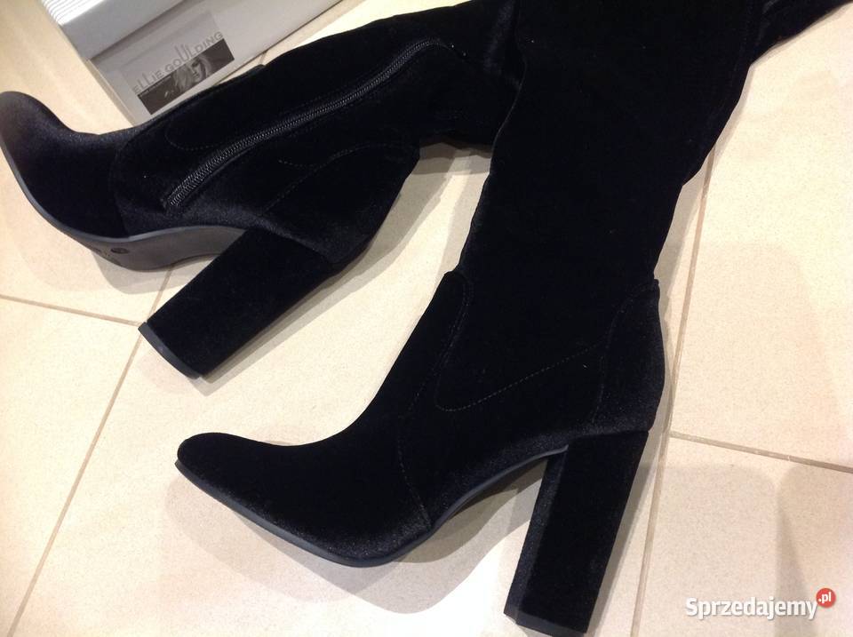 Długie Czarne Kozaki Damskie 36 do Uda Welur Nowa Sól