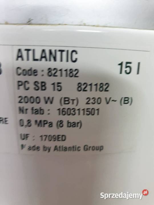 Pod umywalkowy podgrzewacz wody Atlantic 15L Nowy Targ sprzedam