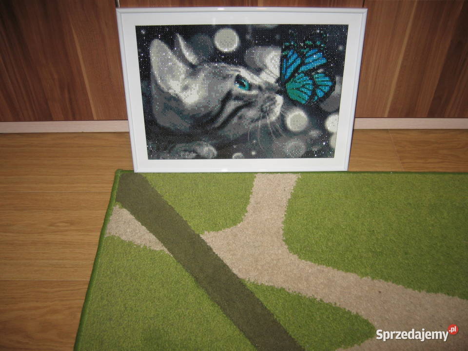 Obraz KOT wykonany techniką haftu diamentowego Olsztyn sprzedam