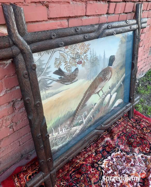 Duży Stary Obraz Diorama Sygnowany