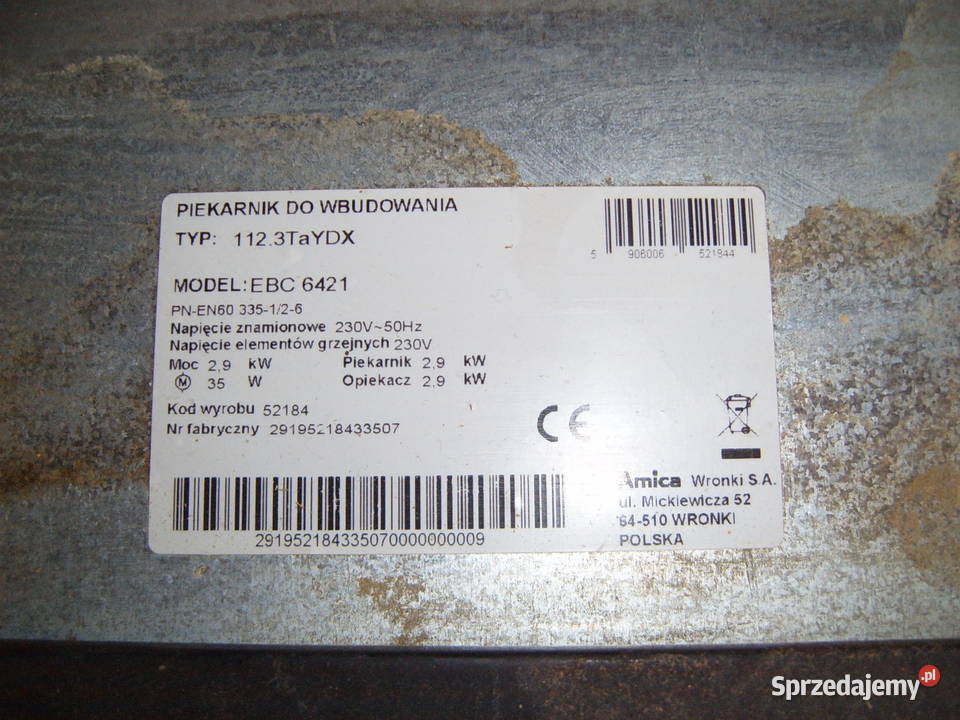1123TaYDX piekarnik Amica EBC 6421 czesci Elektronika Stargard