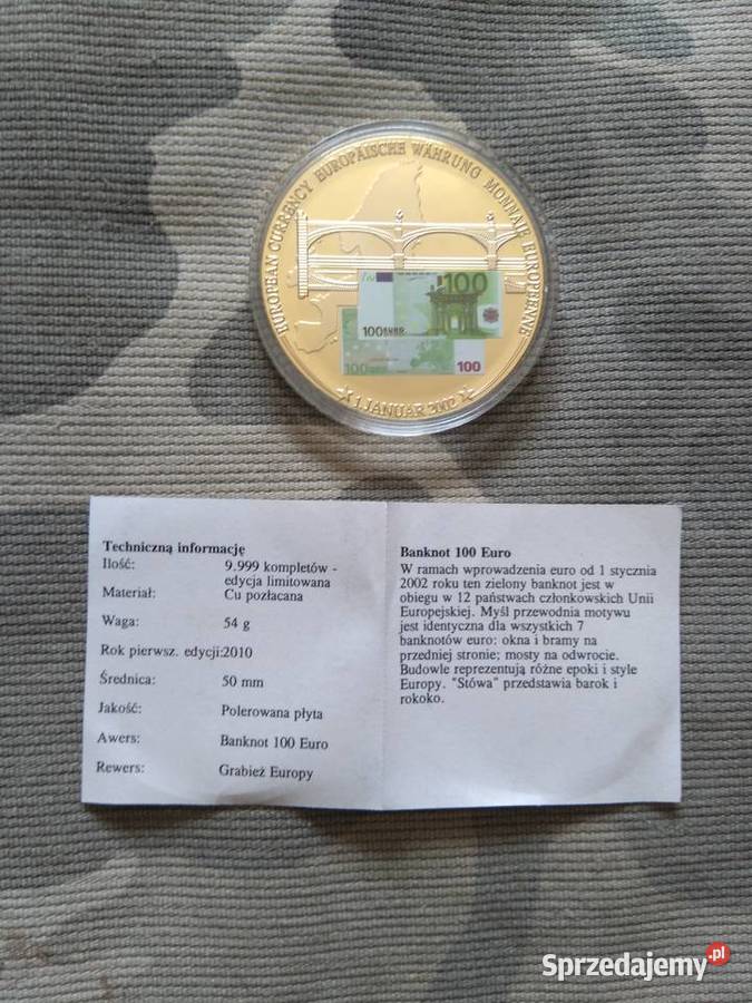 24 Medal okolicznościowy z banknotem 100 euro dolnośląskie Chrząstawa Mała