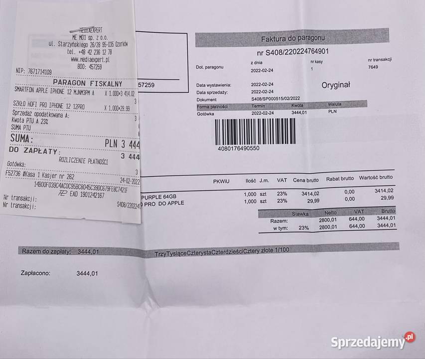 iPhone 12 64 GB Purple Dowód zakupu NOWY Łódź