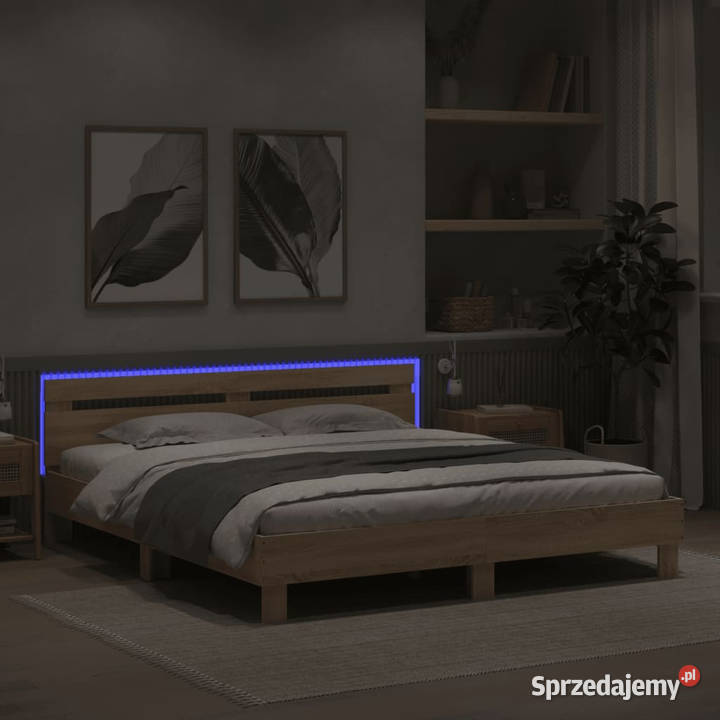 Rama łóżka z wezgłowiem i LED dąb sonoma 200x200 Łóżka mazowieckie Warszawa
