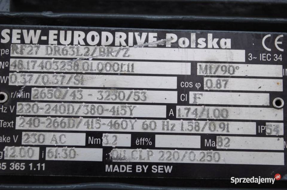 Motoreduktor kołnierzowy 037kw 43obrmin SEW Kargowa