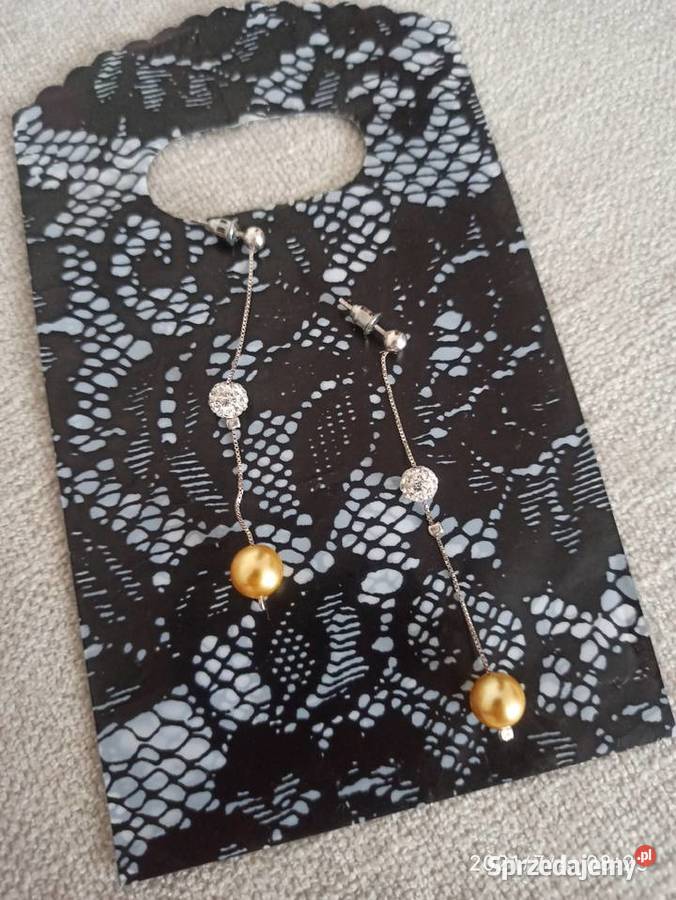 Srebrne długie kolczyki ze złotą perełkąi i Radzyń Podlaski