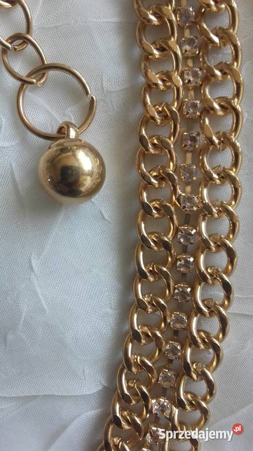 OKAZAŁY ZŁOCONY PODWÓJNY ŁAŃCUCH Z CYRKONIAMI wielkopolskie Piła