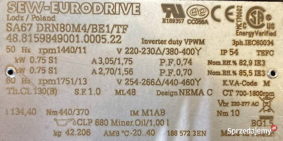 motoreduktor przekładnia 075kW 11obr 3fazowy Pigża sprzedam