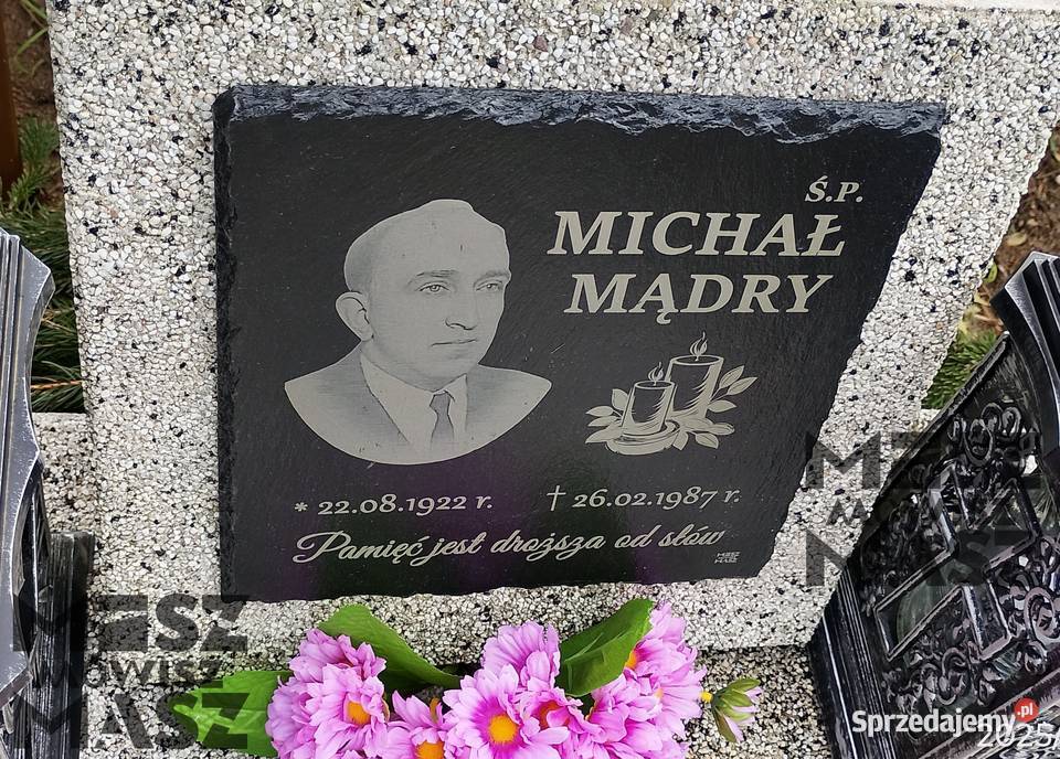 Nagrobek tablica 25x25 z łupka grawer zdjęcie Racot