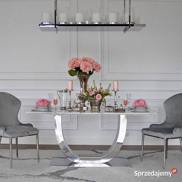 Stół glamour srebrny z marmurowym białym blatem mazowieckie Warszawa sprzedam