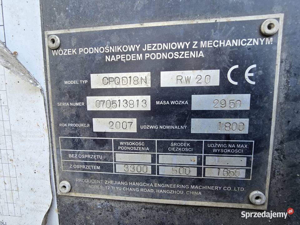 Wózek widłowy Hangcha CPQD18NRW20 BENZYNA LPG Lublin