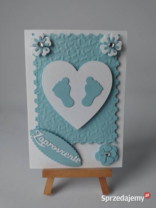 ZAPROSZENIA CHRZEST STOPKI W SERCU C6 BŁĘKIT Rękodzieło