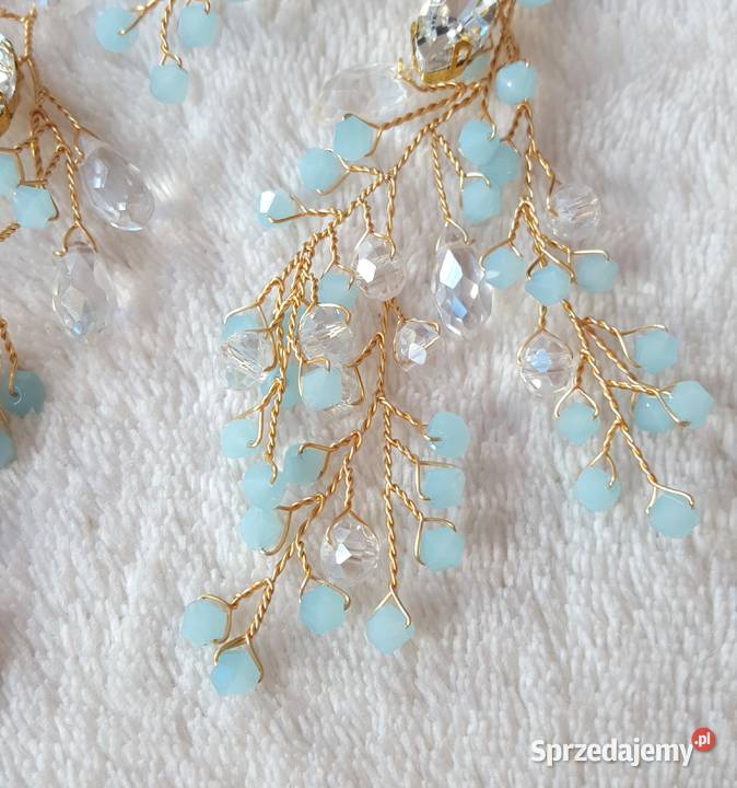 Ozdoba do włosów tiara koraliki błękitne