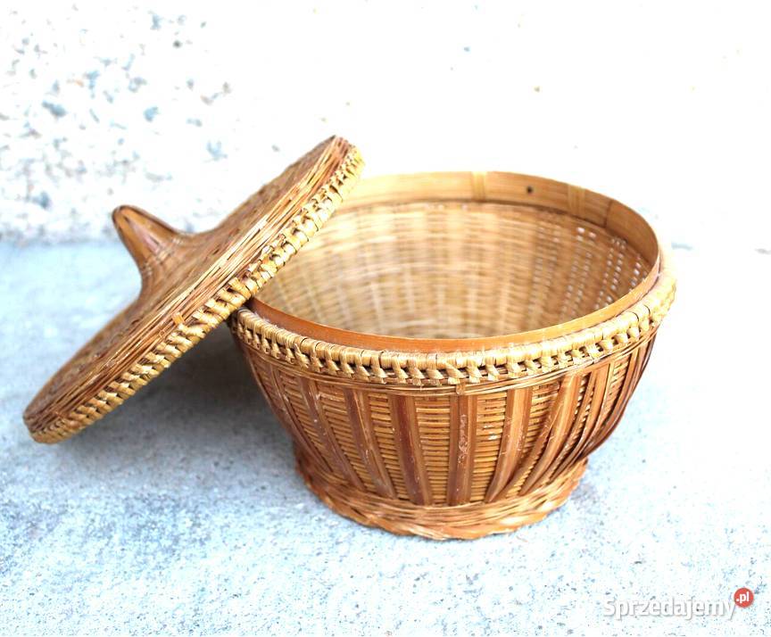 Pojemnik wiklinowy okrągły z przykrywką koszyk Gdańsk